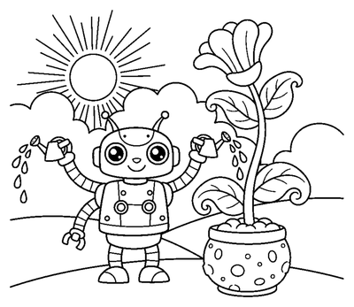 Página para colorir de Robô jardineiro em Marte para imprimir