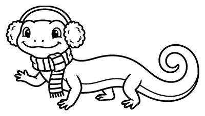 Lizard Wearing a Winter Scarf and Earmuffs coloring page to print