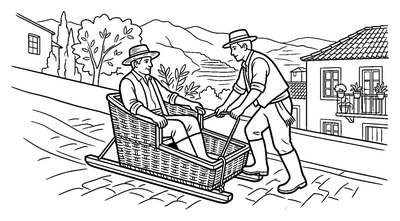 Page de coloriage Descente en Toboggan en Osier Traditionnel à Madère à imprimer