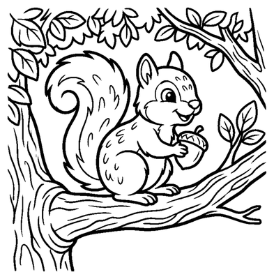 Page de coloriage Écureuil Mangeant des Baies à imprimer