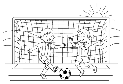 Two Children Playing Soccer coloring page to print