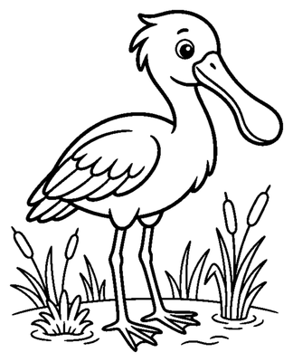 Eurasian Spoonbill Wading in a Marsh coloring page to print