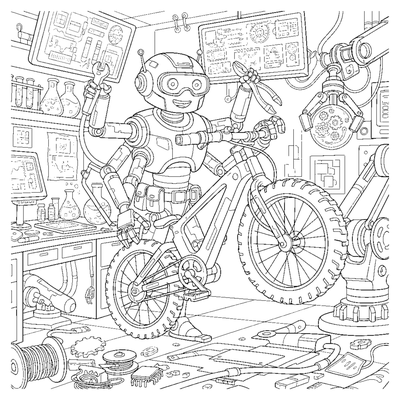 Page de coloriage Mécanicien de vélo robot à imprimer