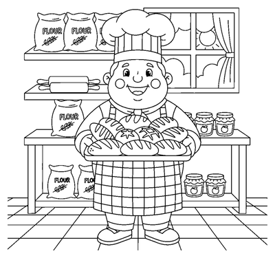Página para colorir de A cozinha do mestre padeiro para imprimir