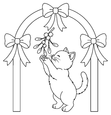 Página para colorir de Gatinho de azevinho festivo para imprimir