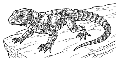Robotic Lizard on a Rock coloring page to print