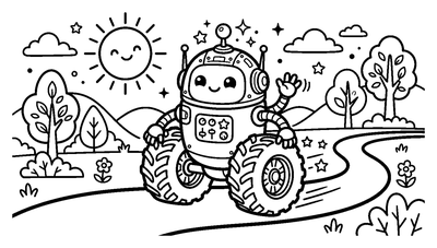 Friendly Robot on Wheels coloring page to print