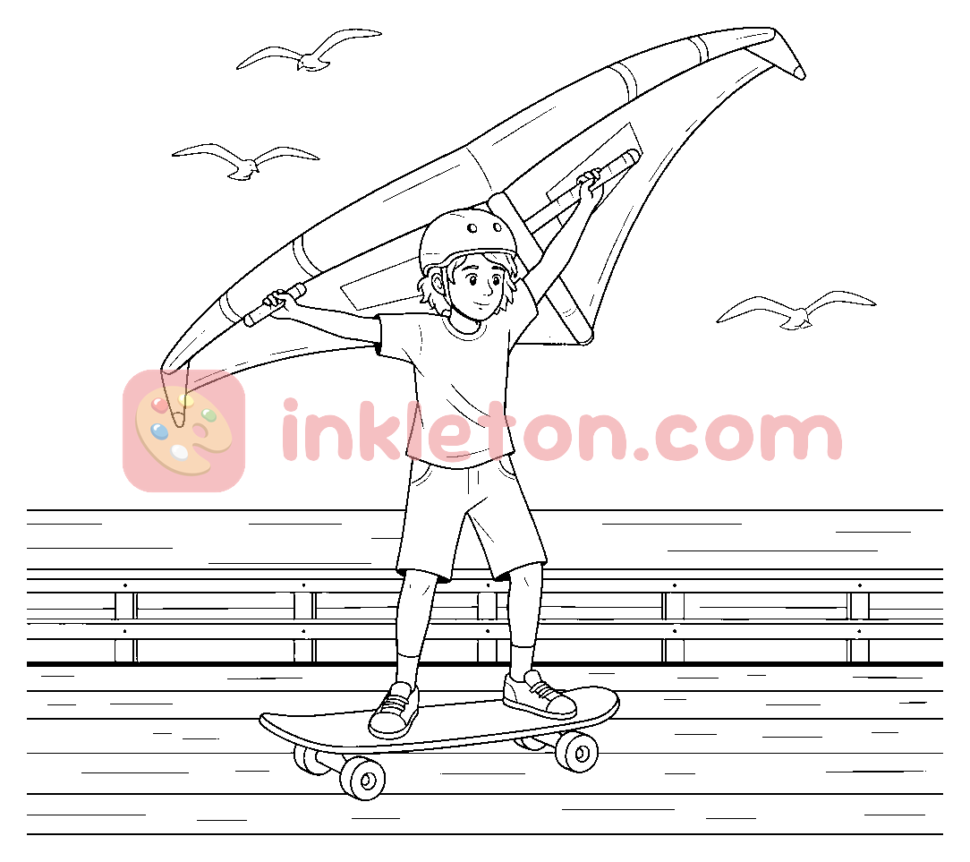 Pagina da colorare Skateboarder alimentato dal vento da stampare