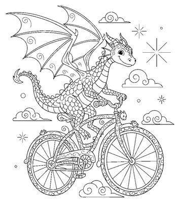 Page de coloriage Le vélo géant du dragon d'or à imprimer
