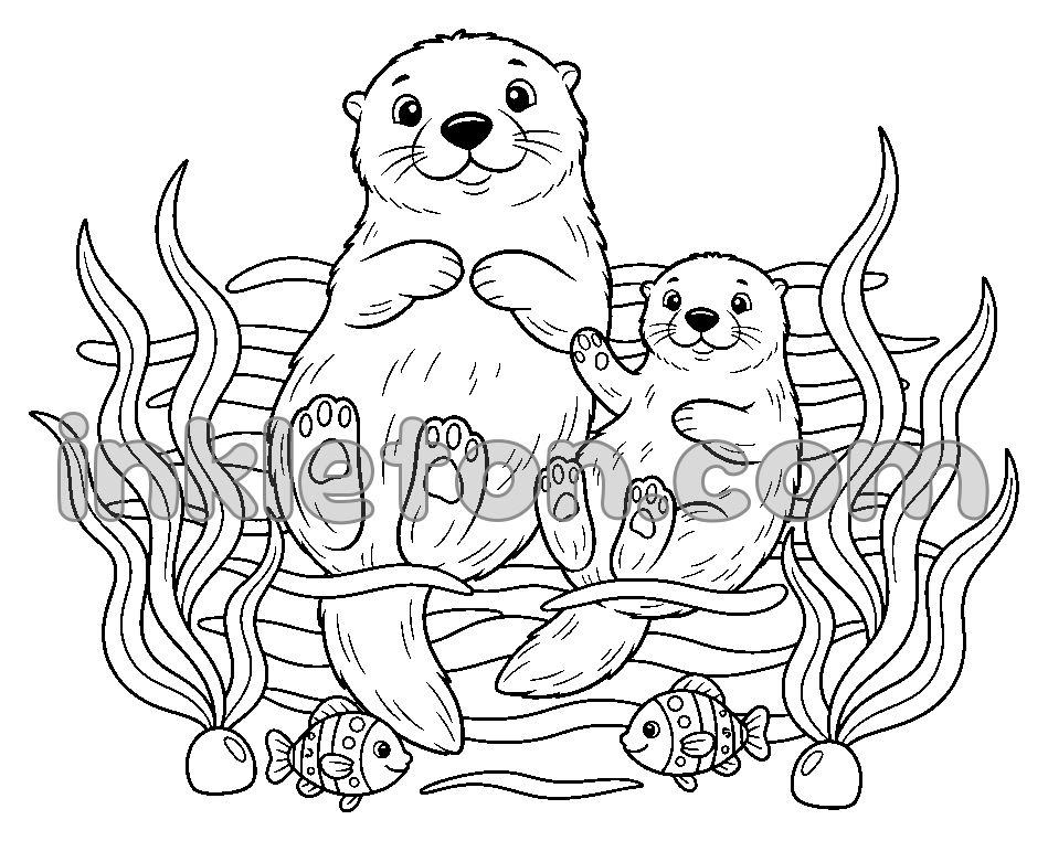 Playful Sea Otter Family