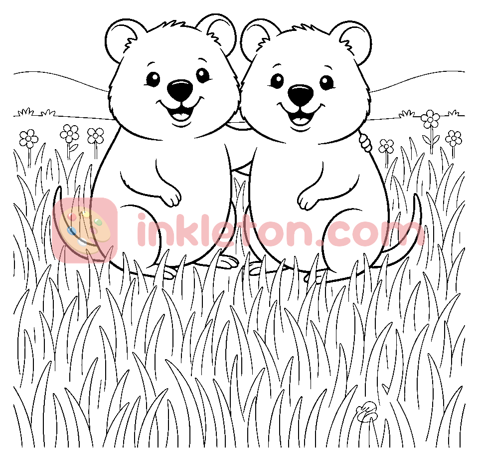 Quokkas in Nature coloring page to print