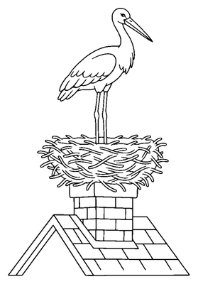 The Stork on the Village Chimney coloring page to print