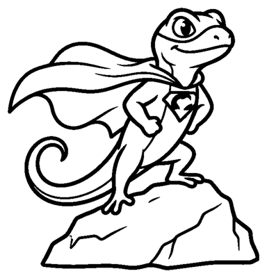 Superhero Lizard Standing on a Rock coloring page to print
