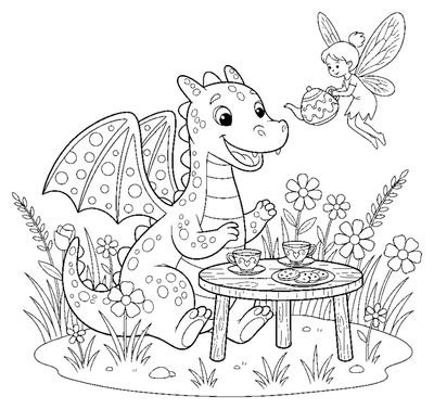 Page de coloriage Le goûter du dragon sympathique à imprimer