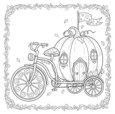 Pagina da colorare La bicicletta con la zucca di Cenerentola da stampare