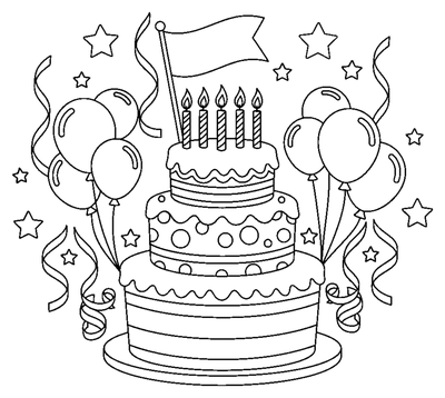 Page de coloriage Le gâteau d'anniversaire ultime à trois étages à imprimer