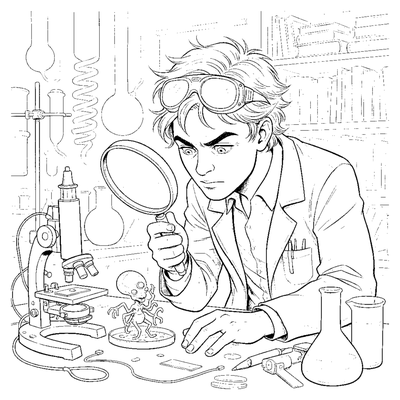 Página para colorear de Científico Observando un Pulpo en el Laboratorio para imprimir