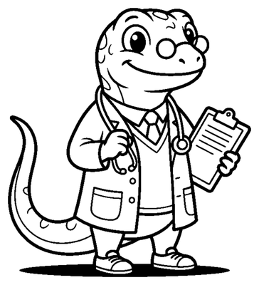 Friendly Lizard Doctor with Clipboard coloring page to print