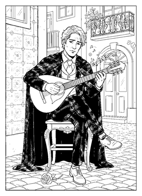 Page de coloriage Guitariste de fado à Alfama à imprimer