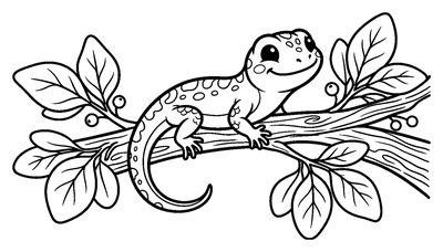 Cute Gecko on a Tree Branch coloring page to print