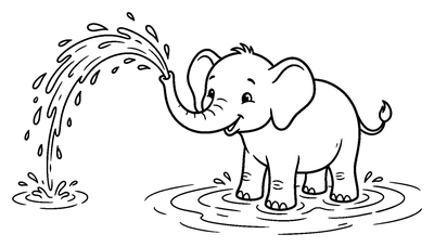 Página para colorear de Elefante Bebé Rociando Agua para imprimir
