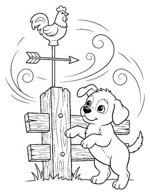 Puppy and the Spinning Weather Vane coloring page to print