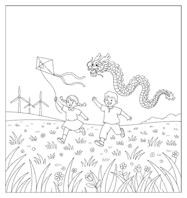 Kite Flying in the Park coloring page to print