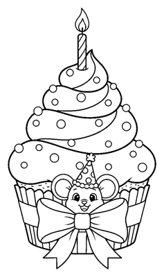 Överraskning med jättestor födelsedagscupcake målarbild att skriva ut