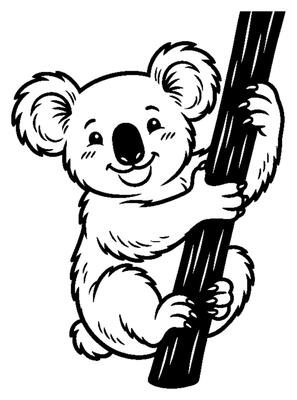 Glad koala som klamrer seg til en gren fargeleggingsside til utskrift