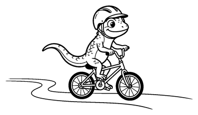 Lizard Riding a Bicycle with a Helmet coloring page to print