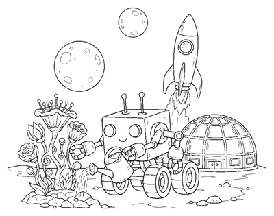 Robot Gardener on the Red Planet coloring page to print