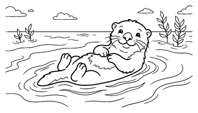 Cute Sea Otter Floating on its Back coloring page to print