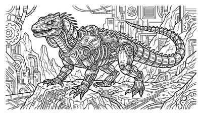 Robot Lizard in a Science Lab coloring page to print