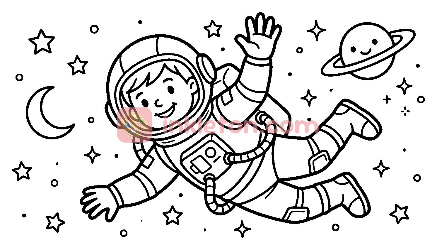 Kolorowanka Szczęśliwy Astronauta Unoszący się w Kosmosie do druku