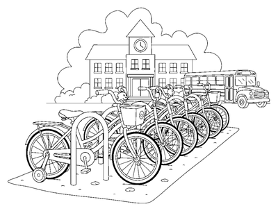 Page de coloriage Le porte-vélos de l'école du matin à imprimer