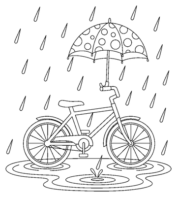 Page de coloriage Bicyclette sauteuse de flaques d'eau en temps de pluie à imprimer