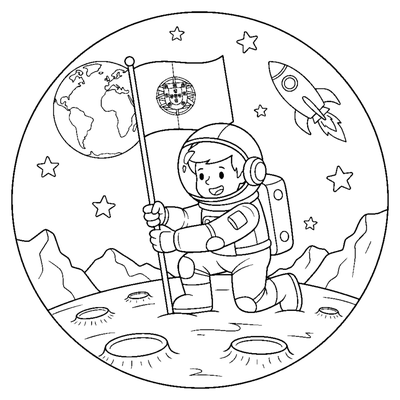 Portugiesische Flagge auf dem Mond Malvorlage zum Ausdrucken