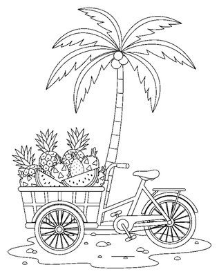Page de coloriage Trike de livraison de fruits tropicaux à imprimer