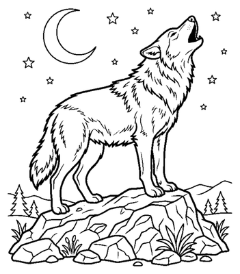 Grey Wolf Howling at the Moon coloring page to print