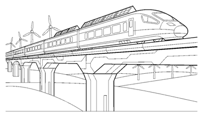 Solar-Powered Sky Train coloring page to print