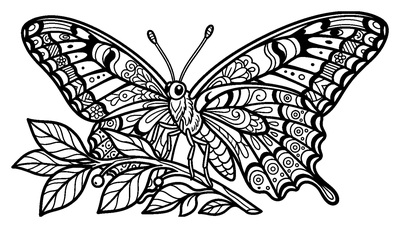 Intricate Patterned Butterfly on a Branch coloring page to print