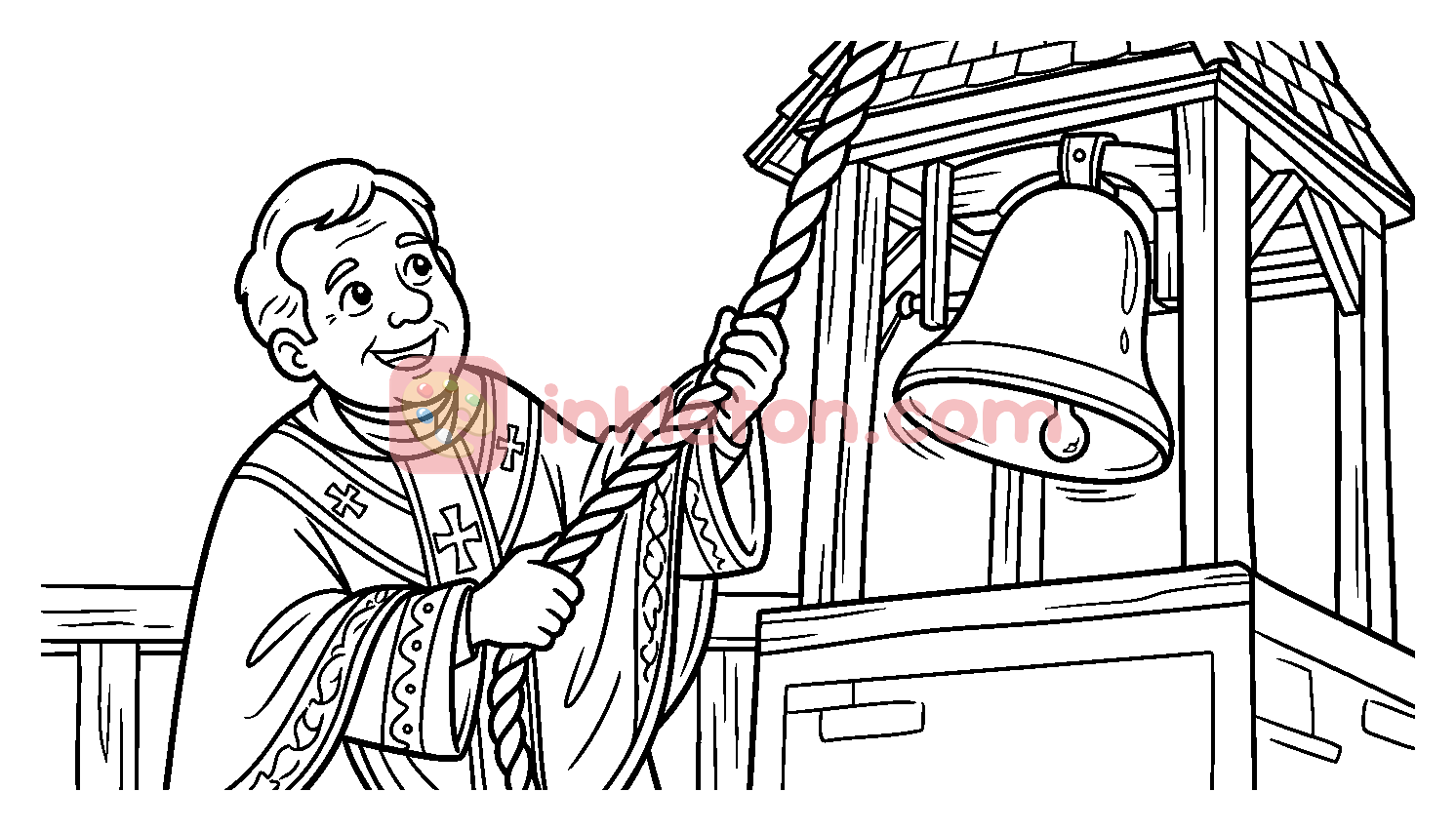 Priest Ringing a Church Bell coloring page to print