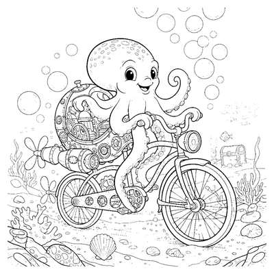 Kolorowanka Podwodny rower Octopus z wieloma pedałami do druku