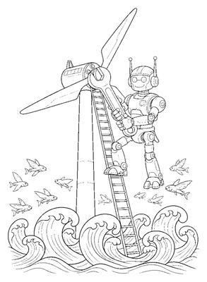 Giant Robot Turbine Mechanic coloring page to print