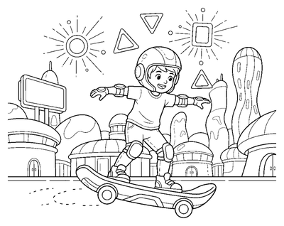 Página para colorear de Ciudad del Futuro Hover-Skateboarder para imprimir