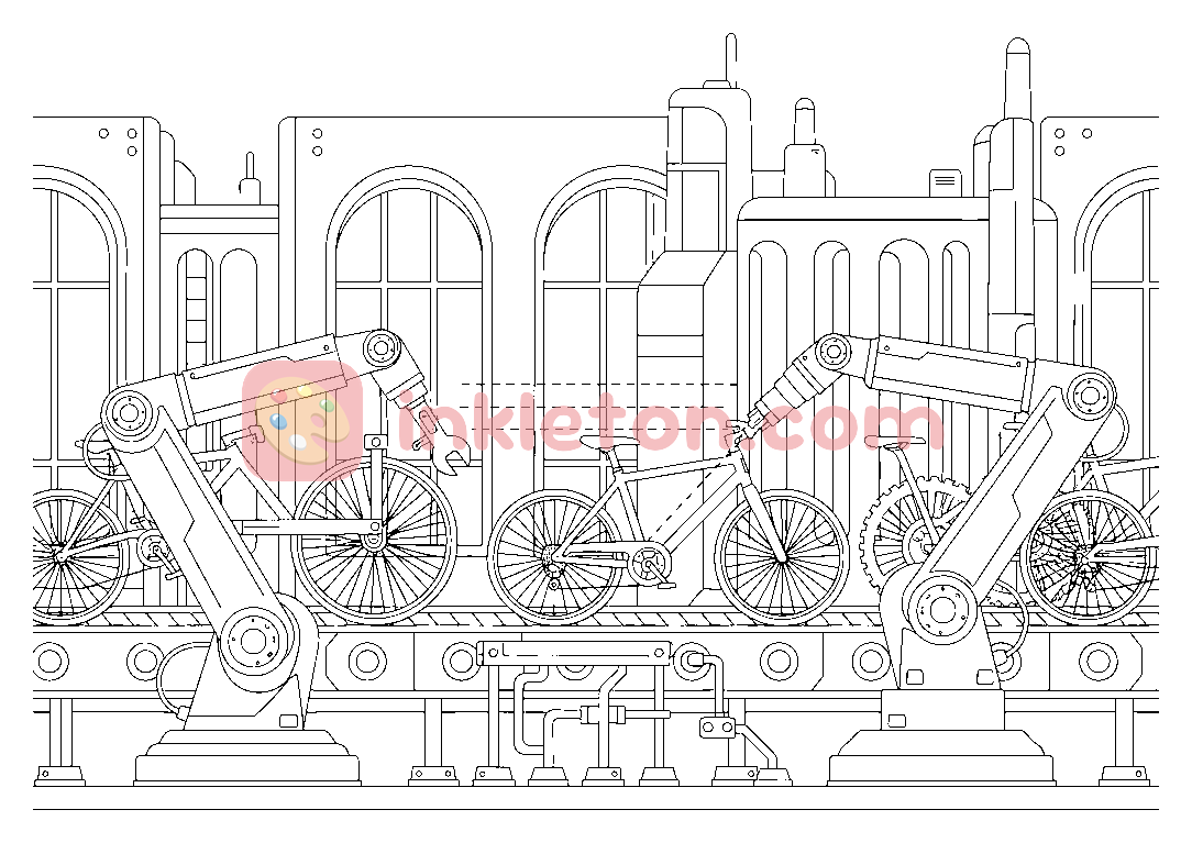 Omalovánka Robot Factory Bike Build k tisku
