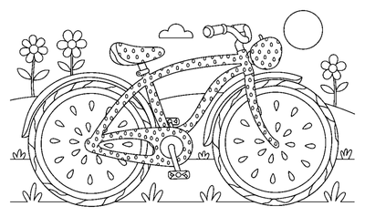 Pagina da colorare Bicicletta da picnic con ruota ad anguria da stampare