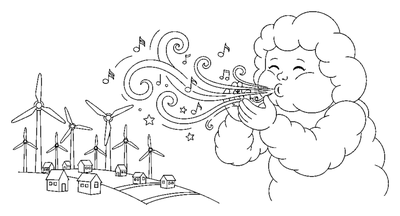 Cloud Giant Blowing Wind on Turbines coloring page to print