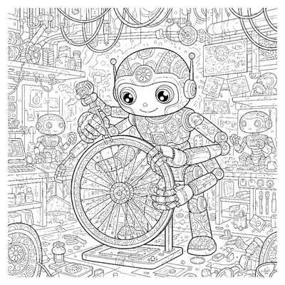 Page de coloriage Atelier de mécanique robotique à imprimer