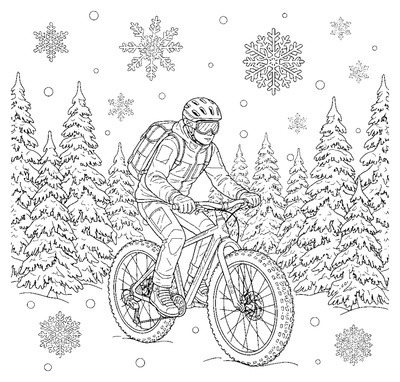 Página para colorear de Snowy Pine Fat-Bike Trail para imprimir